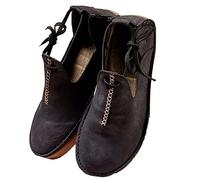 SIULAS Chaussures à fond plat en cuir PU médiéval - Bottes de sorcière Renaissance avec talon bas - Steampunk Retro Casual Leather Bootle Boots - Chaussures en cuir à tête ronde pour femmes,Noir,35
