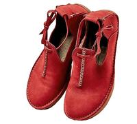 SIULAS Chaussures à fond plat en cuir PU médiéval - Bottes de sorcière Renaissance avec talon bas - Steampunk Retro Casual Leather Bootle Boots - Chaussures en cuir à tête ronde pour femmes,Rouge,37