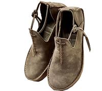 SIULAS Chaussures à fond plat en cuir PU médiéval - Bottes de sorcière Renaissance avec talon bas - Steampunk Retro Casual Leather Bootle Boots - Chaussures en cuir à tête ronde pour femmes,Gris,37