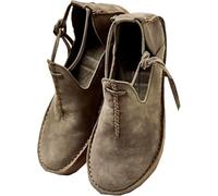 SIULAS Chaussures à fond plat en cuir PU médiéval - Bottes de sorcière Renaissance avec talon bas - Steampunk Retro Casual Leather Bootle Boots - Chaussures en cuir à tête ronde pour femmes,Gris,39