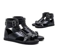 SIULAS Hommes Gladiator Sandales Hommes Sandales PU en Cuir De Mode À Lacets Classique Plage Sandales pour Voyage en Plein Air pour Usage Quotidien,Noir,44