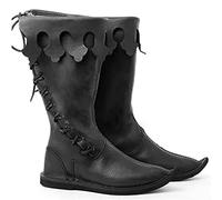 SIULAS Médiéval PU Bottes en Cuir - Renaissance Médiévale Cosplay Bottes Lacets UP Chaussures Hommes Mi-Mollet Bottes Festival LARP Chaussures Chevalier Bottes Plates pour Hommes Et Femmes,Noir,41