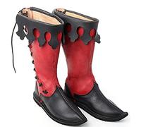 SIULAS Médiéval PU Bottes en Cuir - Renaissance Médiévale Cosplay Bottes Lacets UP Chaussures Hommes Mi-Mollet Bottes Festival LARP Chaussures Chevalier Bottes Plates pour Hommes Et Femmes,Rouge,43
