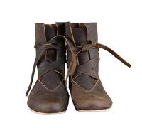 SIULAS Médiéval PU en Cuir Chevalier Bottes Renaissance Médiéval Cosplay Bottes Hommes Femmes Vintage Bottes Fond Plat Dentelle Up Chaussures,Marron,43