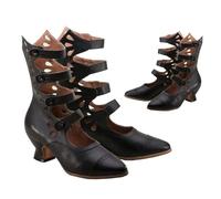 SIULAS Vintage Victorien Bottes à Bout Pointu pour Les Femmes - Chaussures en Cuir PU médiéval - Medieval Cosplay Halloween Boots,Noir,39