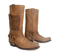 SIULAS Western Cowboy Boots - Bottes à Bout carré pour Hommes - Bottes médiévales en Cuir PU à Talon Bas Mid Tube Knights pour Cosplay,Marron,42