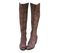 SIULAS Western Cowboy Boots - Retro Leather Lace-Up Knee Boots - Medieval Women's High Heel Shoes - Retro Mid-Calf Boots High Heel Boots for Cosplay Carnival Party,Marron,38
