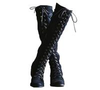 SIULAS Western Cowboy Boots - Retro Leather Lace-Up Knee Boots - Medieval Women's High Heel Shoes - Retro Mid-Calf Boots High Heel Boots for Cosplay Carnival Party,Noir,37