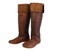 SIULAS Western Knee Boots - Medieval Knight Boots - Retro Gothic Pirate Witch Chaussures en cuir - Bottes de chevalier en cuir PU -,Marron,47
