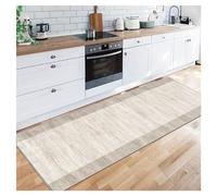 Siunwdiy Beige Tapis Cuisine Devant Evier 70x250cm Tapis De Couloir Lavable Antiderapant Long Absorbant Moderne Motifs Géométriques Tapis De Salon Chambre Rayures