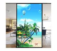 Siunwdiy Calme Lac Fleur Coloré Film Fenêtre Vitre Anti Regard, Film Occultant Fenêtre, Adhésif électrostatique Film Fenetre Anti Regard, Idéal pour Bureau Cuisine Maison Salle de Bain80X110CM