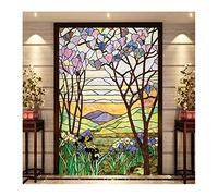 Siunwdiy Eglise Vitrail Film pour vitre Vintage Style européen Art translucide Auto-adhésif vitrail Film Porte Autocollants Taille Personnalisé,L,80x200cm(32"x79")