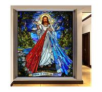 Siunwdiy Film De Fenêtre en Verre Givré De L'église, Autocollant De Fenêtre De Confidentialité 3D De Colle, Figurines Religieuses Film Décoratif Statique Bureau De La Maison,D,60x90cm(24"x36")
