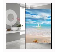 Siunwdiy Film de Fenêtre Statique Plage Vue Mer Film vitre Anti-Ultraviolet givré Fenêtre pour Bureau, Famille, Salle de Bain, Chambre à Coucher, Chambre d'enfant,Cuisine,C,80x110cm(32"x44")
