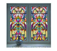 Siunwdiy Film de fenêtre vitraux, Film de fenêtre Confidentialité Décoratif, Mosaïque Art Verre Film de vitrail Sticker Opaque Autocollant Auto-adhésif pour l'église Accueil,E,45x90cm(18"x36")