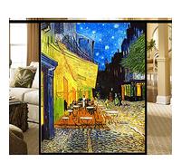 Siunwdiy Film de vitraux de vitraux, Autocollants Non adhésifs Anti-UV sur la confidentialité de la Vie privée, fenêtre décorative de café extérieur de Van Gogh,A,80x200cm(32"x79")