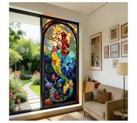 Siunwdiy Film Décoratif d'Intimité Style Féerique Motif Patchwork de Sirènes Adhésif Statique Fini Dépoli Bloque Les UV pour Portes et Fenêtres de Toutes Les Pièces,H44,30x100cm