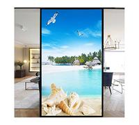 Siunwdiy Film Fenetre Anti Regard, Film Electrostatique Vitre, Motif De Ciel et mer Tropicale Film pour Vitre Anti UV Bureau Maison Salle de Bain Chambre Cuisine 50X100CM