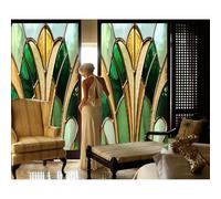 Siunwdiy Film Vitrail Décoratif pour Fenêtres - Motif Coloré - Autocollant Statique Confidentialité - Décoration pour Salle de Bain Chambre Salon - Sticker Vitre Givré Style Vintage,B,60x120cm
