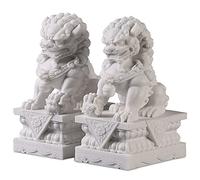 Siunwdiy Grandes Statues Foo Dogs en Pierre, Lions Gardien Feng Shui pour Maison, Bureau & Jardin, Décoration Chinoise,25 cm