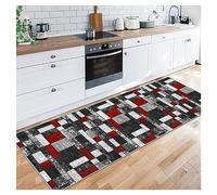 Siunwdiy Gris Rouge Tapis Cuisine Classique Devant Evier 60X250CM Tapis De Couloir Lavable Antiderapant Long Absorbant Moderne Motifs Géométriques Tapis De Salon Chambre Géométrie