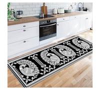 Siunwdiy Noir Blanc Tapis Cuisine Devant Evier 80X200CM Tapis De Couloir Lavable Antiderapant Long Absorbant Orientale Motifs Oiseau Tapis De Salon Chambre