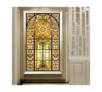 Siunwdiy Non-Colle Film fenetre Anti Regard Eglise Européenne Mosaïque Art Verre Film de vitrail Sticker Opaque Autocollant Auto-adhésif/Statique Cling Decor Confidentialité,X,90x120cm(36"x47")
