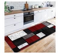 Siunwdiy Tapis Couloir 120X200CM,Lavable Antiderapant, Paillasson Gris Noir Bourgogne Patchwork Moderne Géométrie, pour Couloir Cuisine Passage Chambre Escalier, Largeur: 40/50/60/70/80/100/120cm