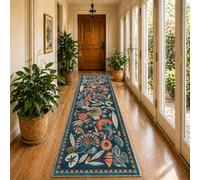 Siunwdiy Tapis Couloir Long Bleu 100x260cm Bohémien Floral Lavable en Machine Tapis de Passage Cuisine Chambre Adulte Doux Descente de Lit AntidéRapant Decoration Chambrel Mangerd