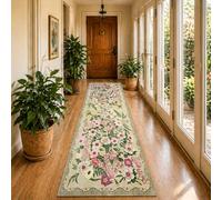 Siunwdiy Tapis Couloir Long Motif Floral 70x320cm Beige Lavable en Machine Tapis de Passage Cuisine Chambre Adulte Doux Descente de Lit AntidéRapant Decoration Chambrel Mangerd
