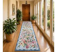 Siunwdiy Tapis Couloir Long Motif Floral 80x340cm Bleu Lavable en Machine Tapis de Passage Cuisine Chambre Adulte Doux Descente de Lit AntidéRapant Decoration Chambrel Mangerd