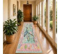 Siunwdiy Tapis Couloir Long Rose et turquoise 110x120cm Motif oiseaux et fleurs Lavable en Machine Tapis de Passage Cuisine Chambre Adulte Doux Descente de Lit AntidéRapant Decoration Chambrel Mangerd