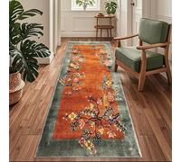 Siunwdiy Tapis Couloir,Tapis de Cuisine Devant Evier Orange Vert 100x100cm Marocain Tapis de Couloir Antiderapant Lavable Tapis Cuisine Chemin Tapis Couloir Long pour Cuisine Chambre