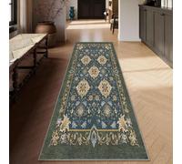 Siunwdiy Tapis Couloir Vert Olive Bleu 90 x 150 cm- Doux Lavable Machine Antiderapant - Vintage Boho pour Cuisine Devant Evier
