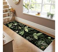Siunwdiy Tapis de Couloir et Cuisine 80 x 110 cm, Antidérapant et Lavable,Motif Floral 3D Noir/Vert pour Devant d'Évier, Chambre,Cuisine,Couloir,Passage