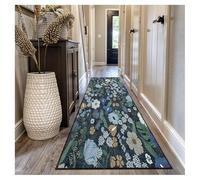 Siunwdiy Tapis de Couloir Extra Long 100x350cm Bleu Fleur Lavable en Machine Antidérapant Vintage Microfibre Doux Absorbant Décoratif pour Cuisine Devant Évier Salon Chambre Buanderie