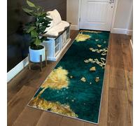 Siunwdiy Tapis De Couloir Or Vert foncé 50x200cm Motif en Bois Patchwork Tapis Couloir Long,Tapis Cuisine Devant Evier Lavable Tapis De Cuisine Long Antidérapant Tapis De Passage pour Chambre Salon