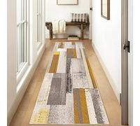 Siunwdiy Tapis de cuisine jaune ocre 3 m moderne Patchwork crème antidérapante lavable, tapis de chambre pour salon, 70 x 300 cm