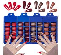 SIUSIO Lot de 400 faux ongles colorés en acrylique, forme cercueil, à coller, couleur pure, en acrylique, extra longs, ballerine, pour femmes et filles, marron rouge