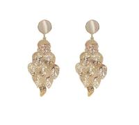 SIUSYACI Boucles d'oreilles pendantes en argent 925, plaqué or, motif feuille creuse avec pierre œil de chat