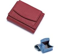 SIUSYACI Porte-cartes en cuir véritable avec pochette pour pièces de monnaie, rouge vin, Tendance