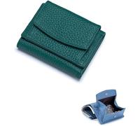 SIUSYACI Porte-cartes en cuir véritable avec pochette pour pièces de monnaie, vert foncé, Tendance