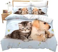 SIVAGA Housse de Couette 200x200 Les Chats Et Les Chiens Animal, Parure de Lit Adulte 2 Personnes en Microfibre Douce Imprimée en 3D avec 2 Taies d'oreiller avec Fermeture Éclair