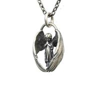 SiVaji Necklace Collier Pendentif Argent Bijoux Hommes Femmes Necklacerétro Prière Ange Pendentif Collier Hommes Femmes Hip Hop Punk Accessoires