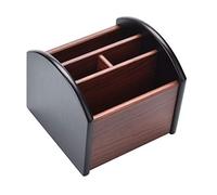 Siveit Organiseur de bureau en bois, 4 compartiments rotatifs en bois, fournitures de bureau, support rotatif pour télécommande (organisateur de bureau - 4)