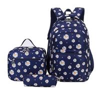 SIVENKE Ensemble de sac à dos d'école imprimé marguerite avec sac à lunch et étui à crayons - 3 pièces - Sacs d'école pour adolescents, filles et garçons - Sac à dos résistant à l'eau, léger, pour