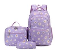 SIVENKE Ensemble de sac à dos d'école imprimé marguerite avec sac à lunch et étui à crayons - 3 pièces - Sacs d'école pour adolescents, filles et garçons - Sac à dos résistant à l'eau, léger, pour