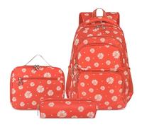 SIVENKE Ensemble de sac à dos d'école imprimé marguerite avec sac à lunch et étui à crayons - 3 pièces - Sacs d'école pour adolescents, filles et garçons - Sac à dos résistant à l'eau, léger, pour