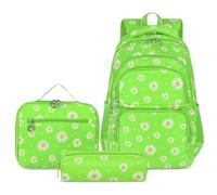 SIVENKE Ensemble de sac à dos d'école imprimé marguerite avec sac à lunch et étui à crayons - 3 pièces - Sacs d'école pour adolescents, filles et garçons - Sac à dos résistant à l'eau, léger, pour