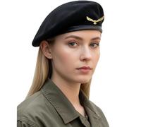 Sivi Casquette Style Armée Traditionnelle avec Badge Aigle Métal - Inspiré du Che Guevara - Béret Français en Laine pour Homme Femme, noir, M (taille unique)